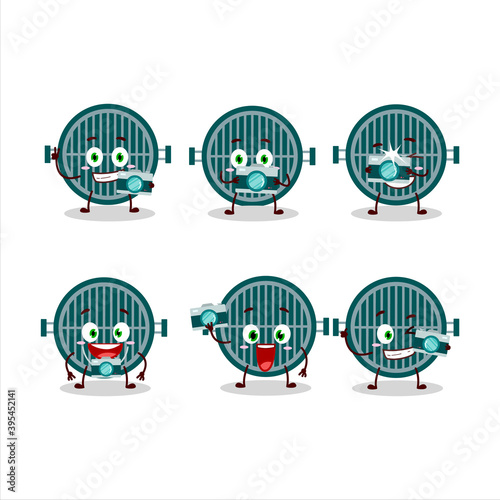 Photographer profession emoticon with grill cartoon character