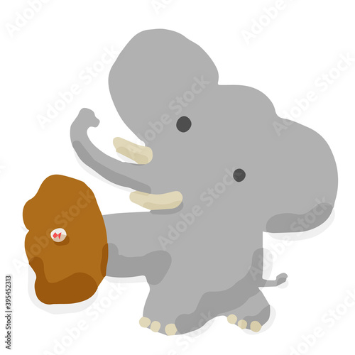 Baseball Catch06 Elephant; Hand drawn vector illustration like woodblock print