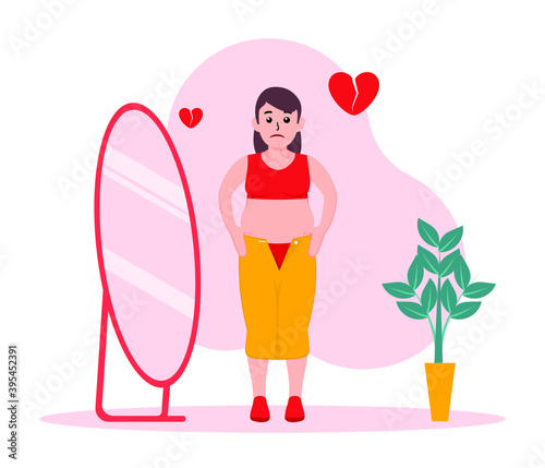 Low Self Esteem, sad woman in flat design