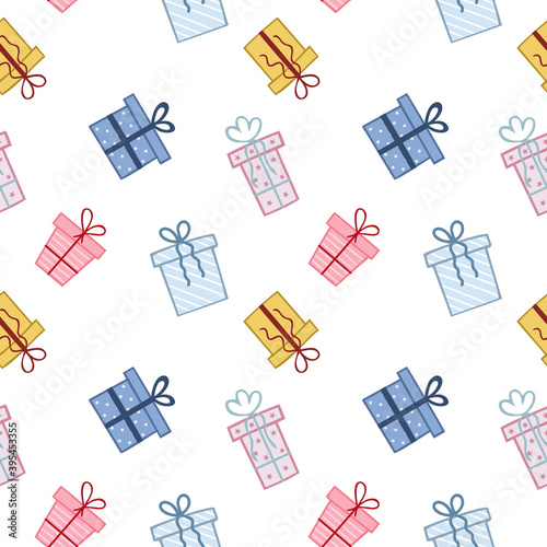 Seamless pattern for New year and Christmas. Vector background with gifts for the holiday. Illustration of birthday