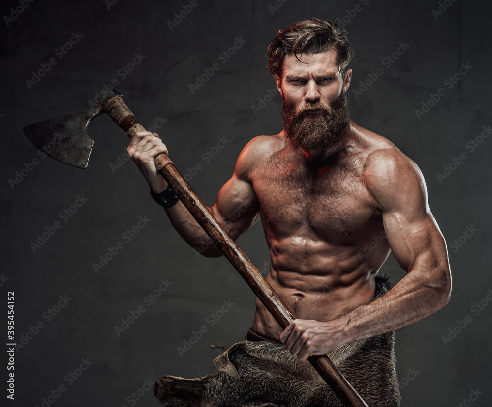 Shirtless viking warrior