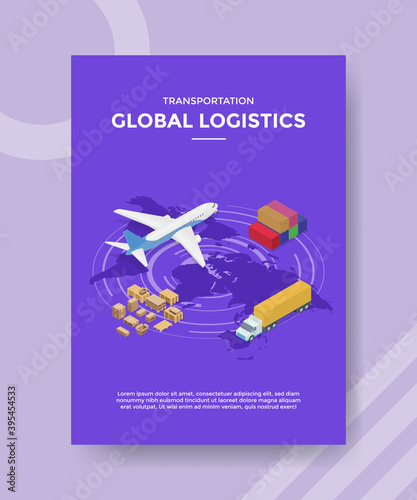 transportation global logistics plane truck container box package for template flyer and print banner cover book books modern flat style