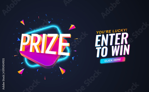 Prize retro 90s style on dark background. Winning prizes vector illustration. Gambling raffles banner template