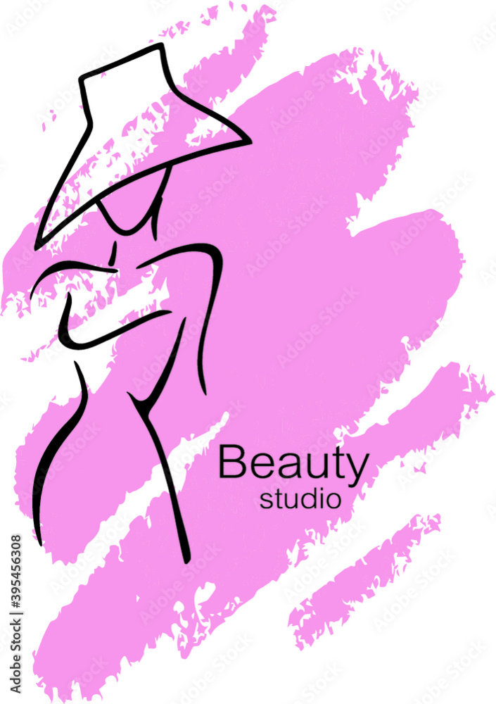 Vector illustration Beauty studio as logo and brand design template. Emblem for beauty and cosmetics studio. Female silhouette. Makeup artist icon. Fashion.
