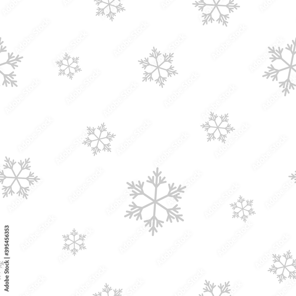 Winter seamless pattern with flat silver grey snowflakes on white background. Winter seamless pattern with flat silver grey snowflakes on white background.