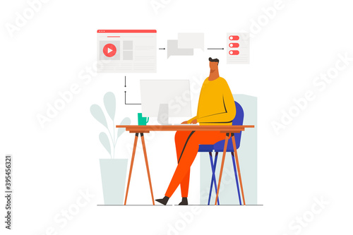 Content creator manager concept. Content marketing, content writer, freelancer, digital marketer. Flat vector illustration