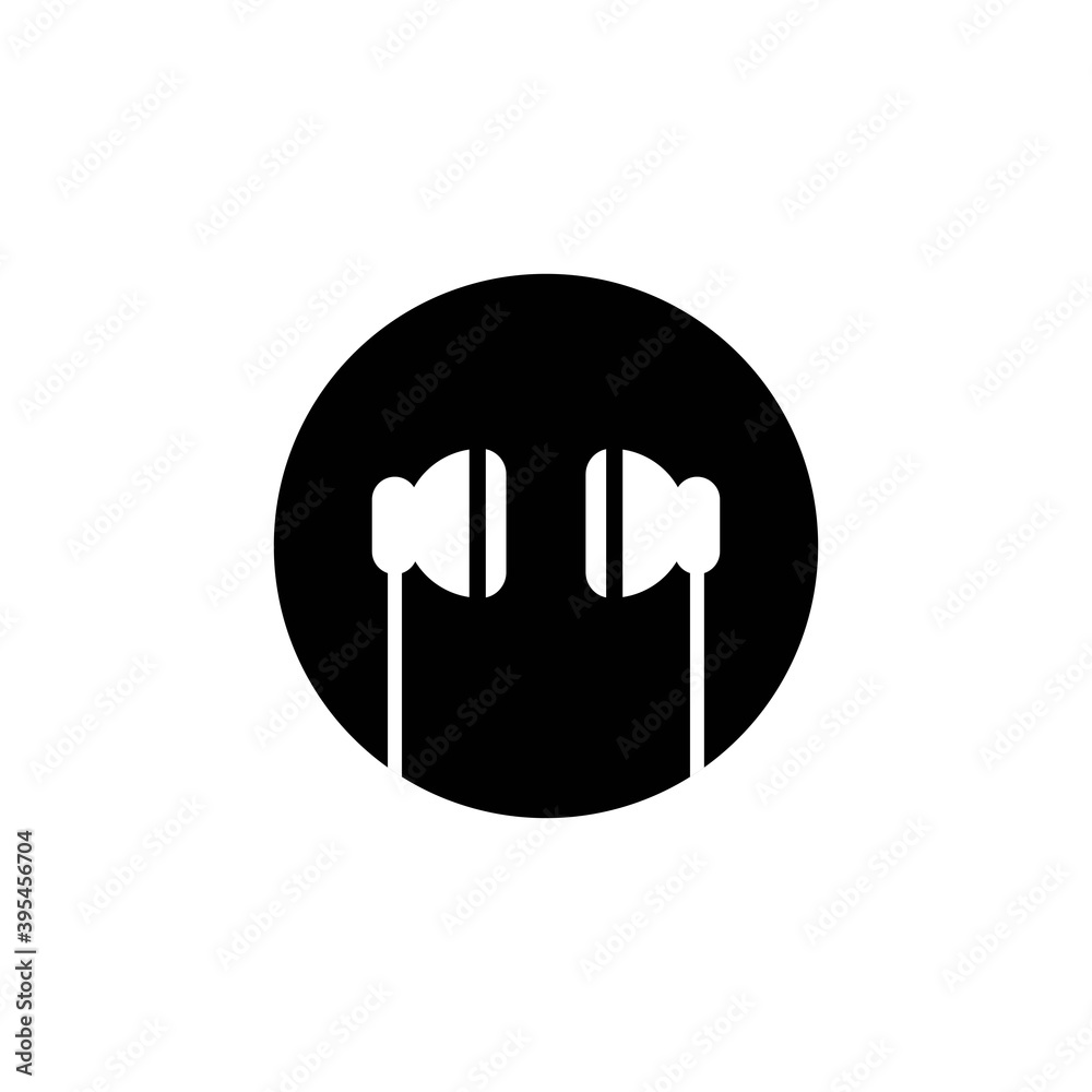 headphones in black circle icon. Flat vector earphones icon isolated on white. headphones in black circle icon. Flat vector earphones icon isolated on white.