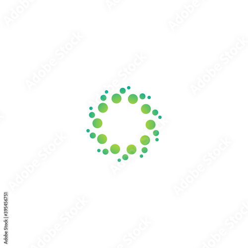 Green energy round logo isolated on white. Circles and dotes abstract shape.