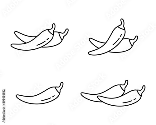 Chili pepper or Cayenne. Linear icons set for packaging design. Black simple illustration of hot spice and piquancy. Contour isolated vector pictogram on white background