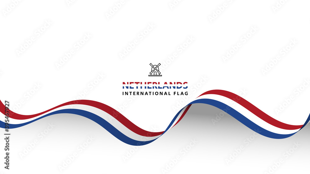 Netherlands flag wave flowing flutter banner concept with white copy space background vector illustration. - obrazy, fototapety, plakaty 