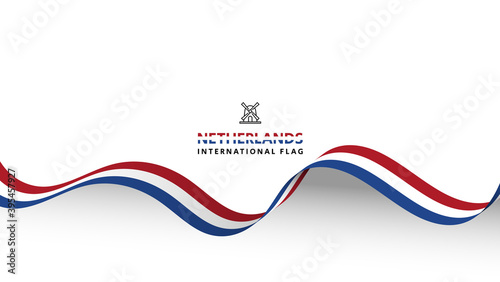 Netherlands flag wave flowing flutter banner concept with white copy space background vector illustration.