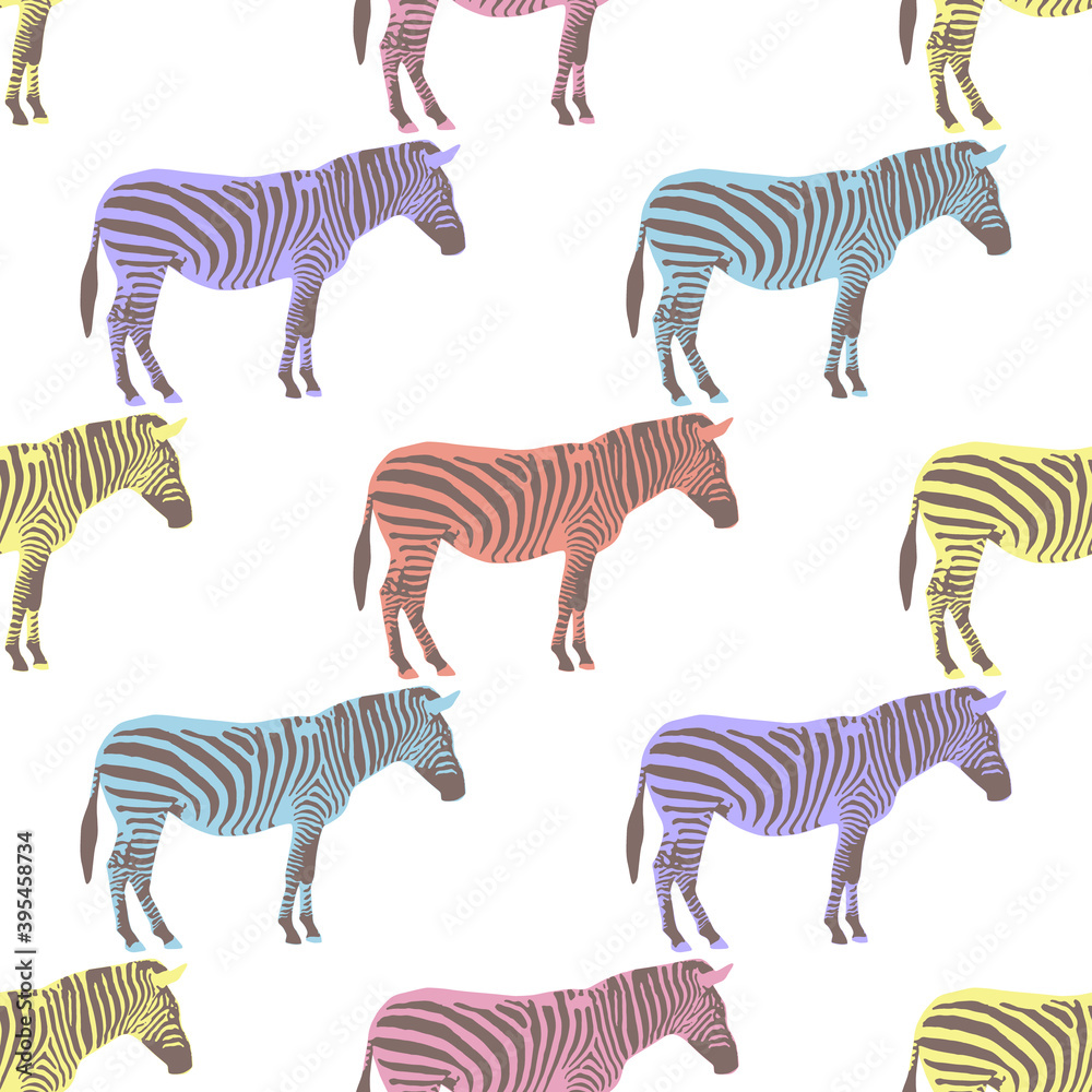 Seamless pattern with multicolored zebras on white background, vector illustration Seamless pattern with multicolored zebras on white background, vector illustration