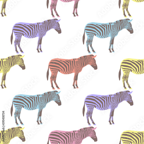 Seamless pattern with multicolored zebras on white background  vector illustration