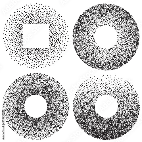 Set of four circles with stipple effect, isolated on white, vector illustration photo