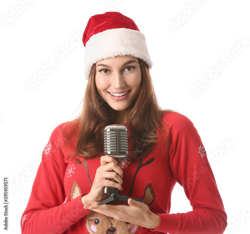 Young woman with microphone...