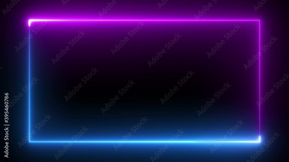 Glowing neon frame animation with blue and purple color on black background . 4k video .