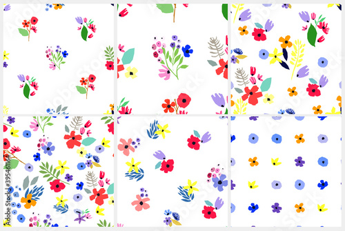 Seamless pattern set. Vector floral design with wildflowers. Romantic background collection © lolya1988