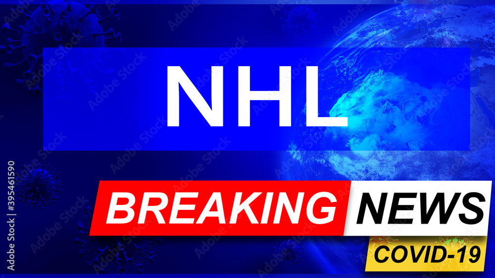 Covid and nhl in breaking news - stylized tv blue news screen with news related to corona pandemic and nhl, 3d illustration