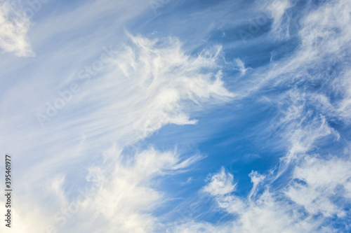 Clouds in the blue sky. Environment, atmosphere.