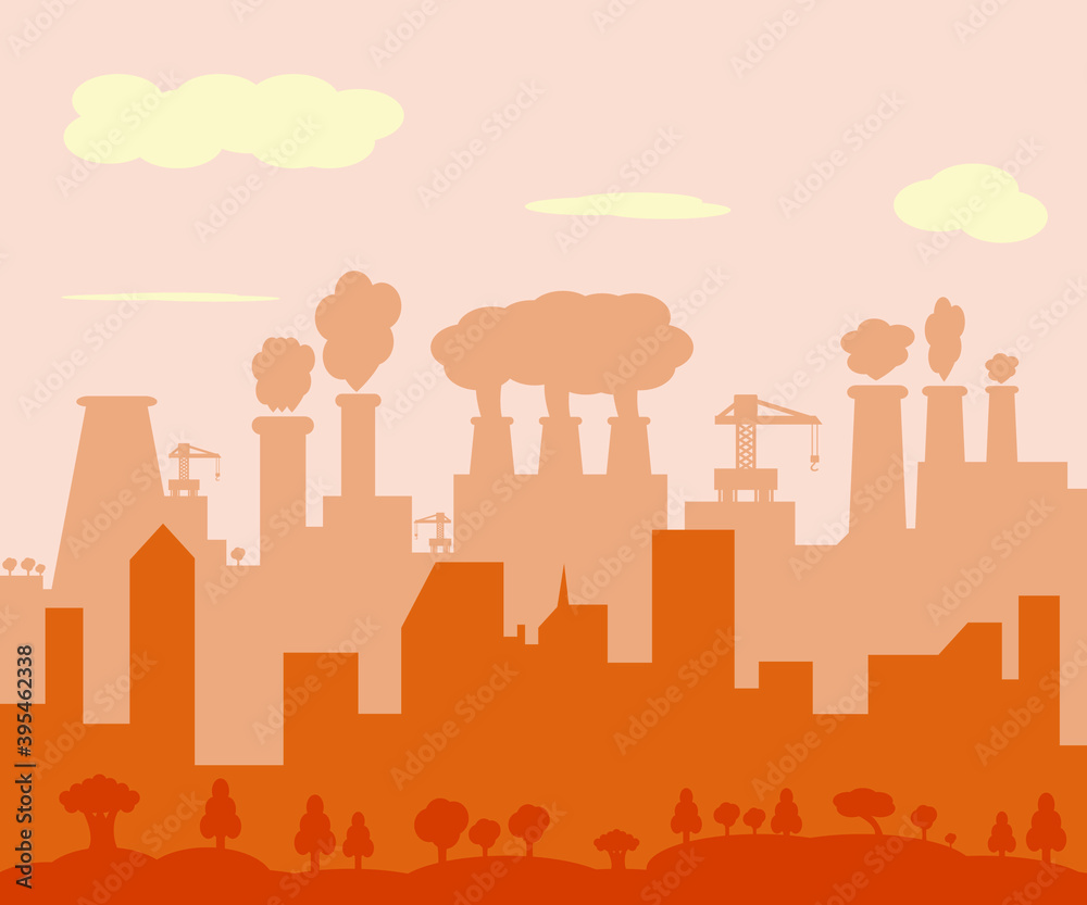Industrial city in brown colors, vector illustration