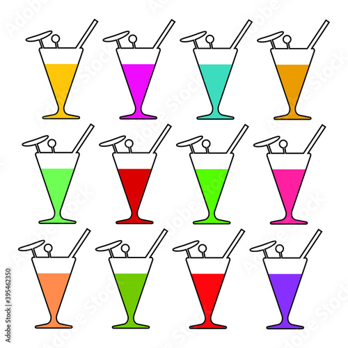 Multicolored cocktails on white background, signs for design, vector illustration