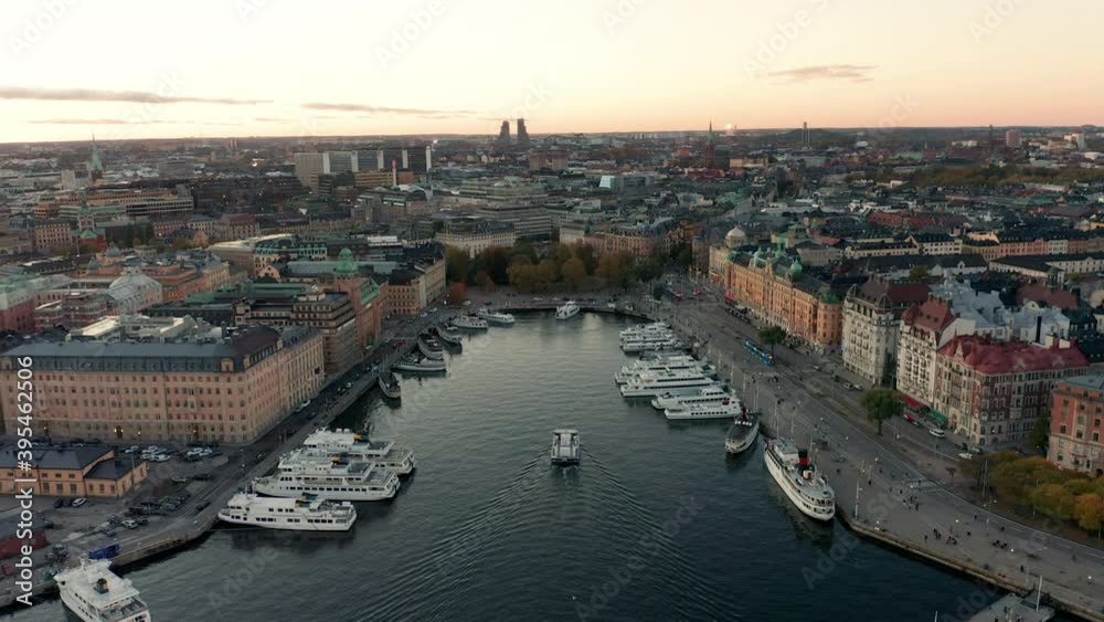 Aerial drone shot of Stockholm during sunset Aerial drone shot of Stockholm during sunset