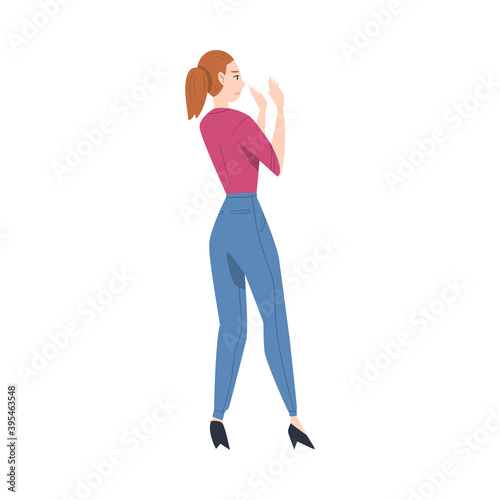 Young Woman with Contempt Look on Her Face Showing Rejection and Refusal Gesture with Her Hands Vector Illustration