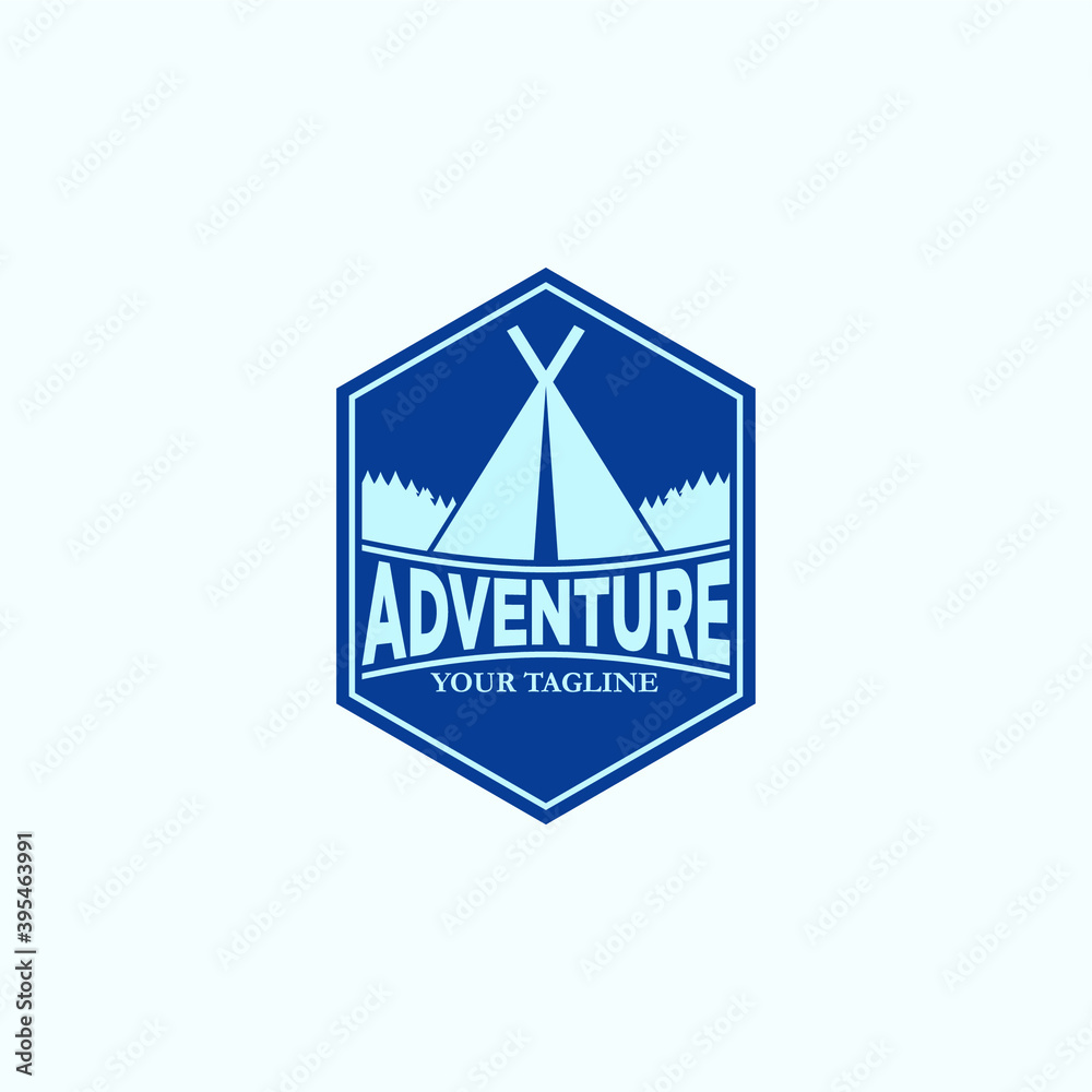 adventure logo with tent and blue color adventure logo with tent and blue color