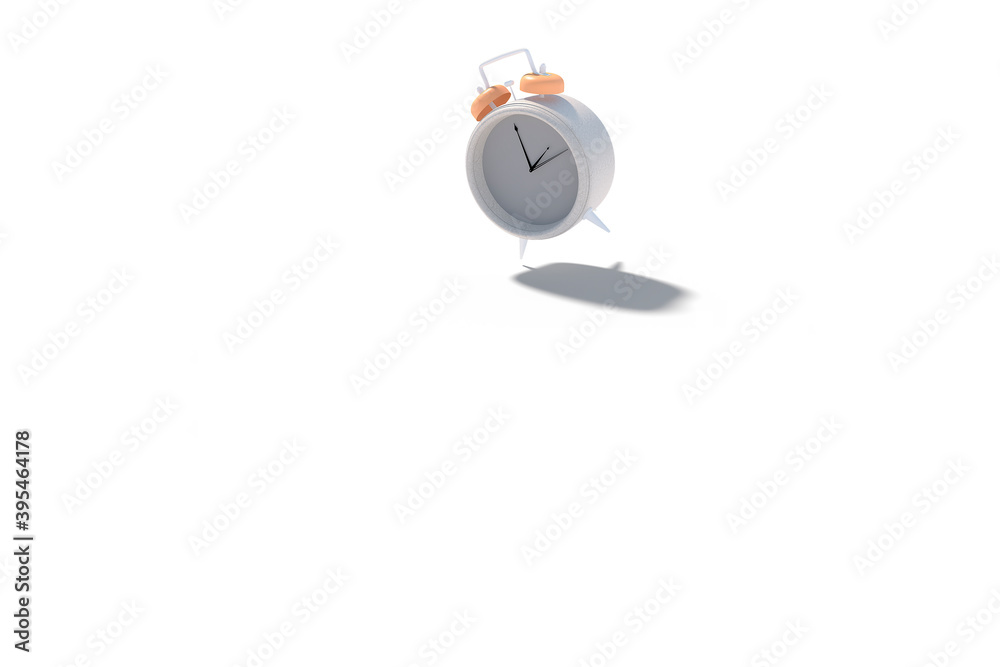 Naklejka premium A White Vintage Clock, Floating, Suspended, Studio Shot, Isolated Against White. Time Concept. 3d Rendering.