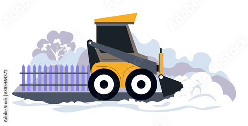 Tractor removing snow, cleaning machine vector