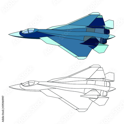 detailed side of a flat jetplane cartoon vector with black stroke option for custom able color for kids drawing book