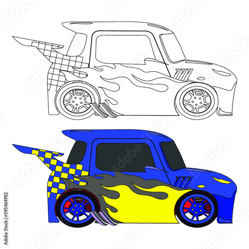 detailed side of a flat car cartoon vector with black stroke option for custom able color for kids drawing book