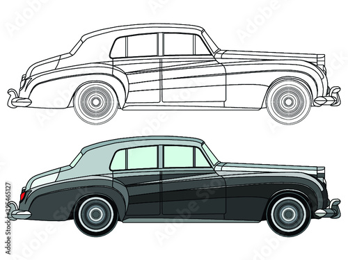 detailed side of a flat car cartoon vector with black stroke option for custom able color for kids drawing book