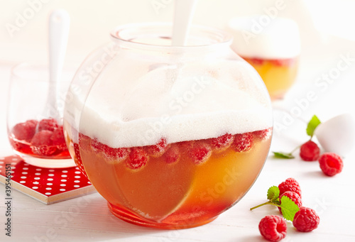 Wheat peach punch with raspberries