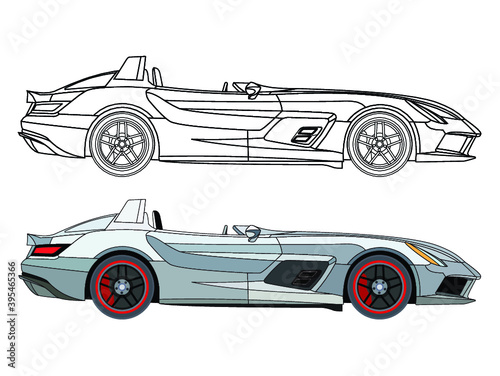 detailed side of a flat car cartoon vector with black stroke option for custom able color for kids drawing book