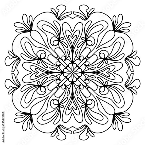 Easy mandala like flower  basic and simple mandalas coloring book for adults  seniors  and beginner. Digital drawing. Floral. Flower. Oriental. Book Page. Vector.