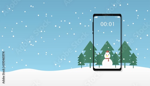 Vector smartphone winter celebration in Christmas and new year festive season concept with copy space.