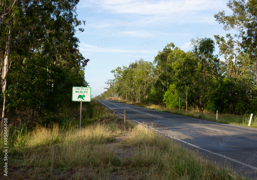 Care for our wildlife sign beside a highway. Care for our wildlife sign beside a highway.