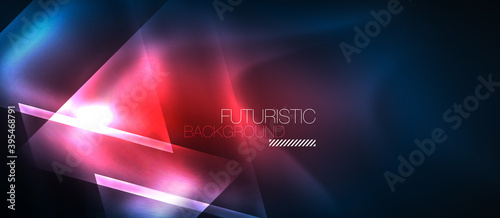 Neon geometric abstract background. Triangles with color glowing light effects in the dark. Vector illustration for covers, banners, flyers and posters and other