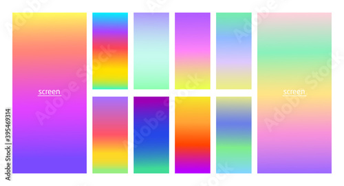 Vibrant and neon soft gradient smooth color background set for devices, pc and modern smartphone screen neon colors backgrounds vector ux and ui design illustration.