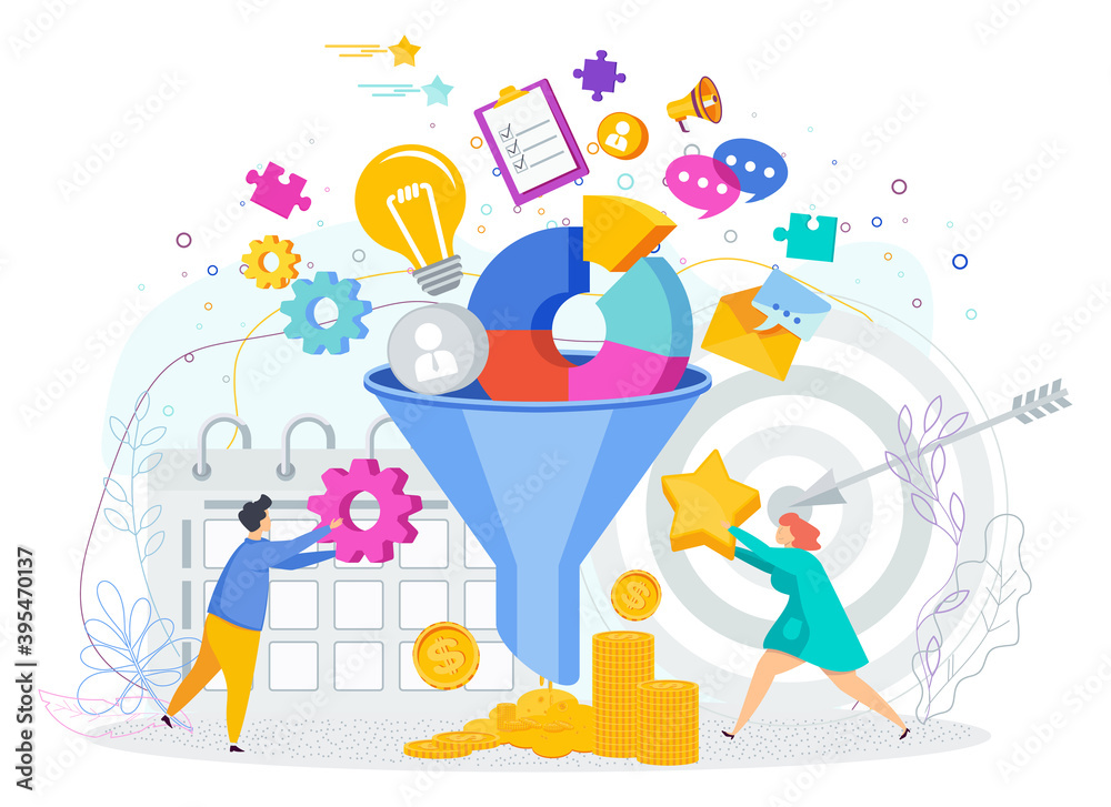 Sales funnel concept. Tiny people work on customer acquisition. Sales funnel concept. Tiny people work on customer acquisition.