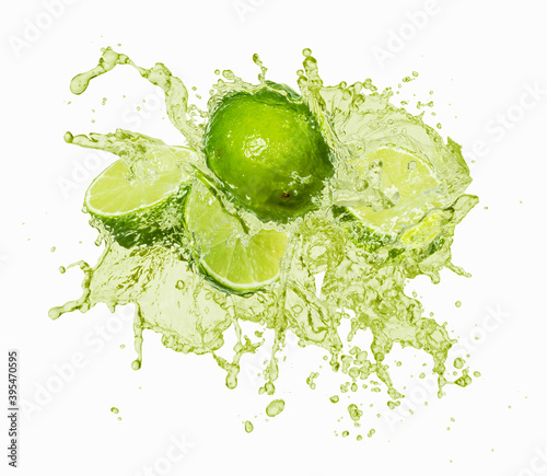 Limes with a juice splash photo