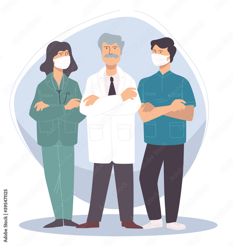 Team of professional doctors specialists in masks Team of professional doctors specialists in masks
