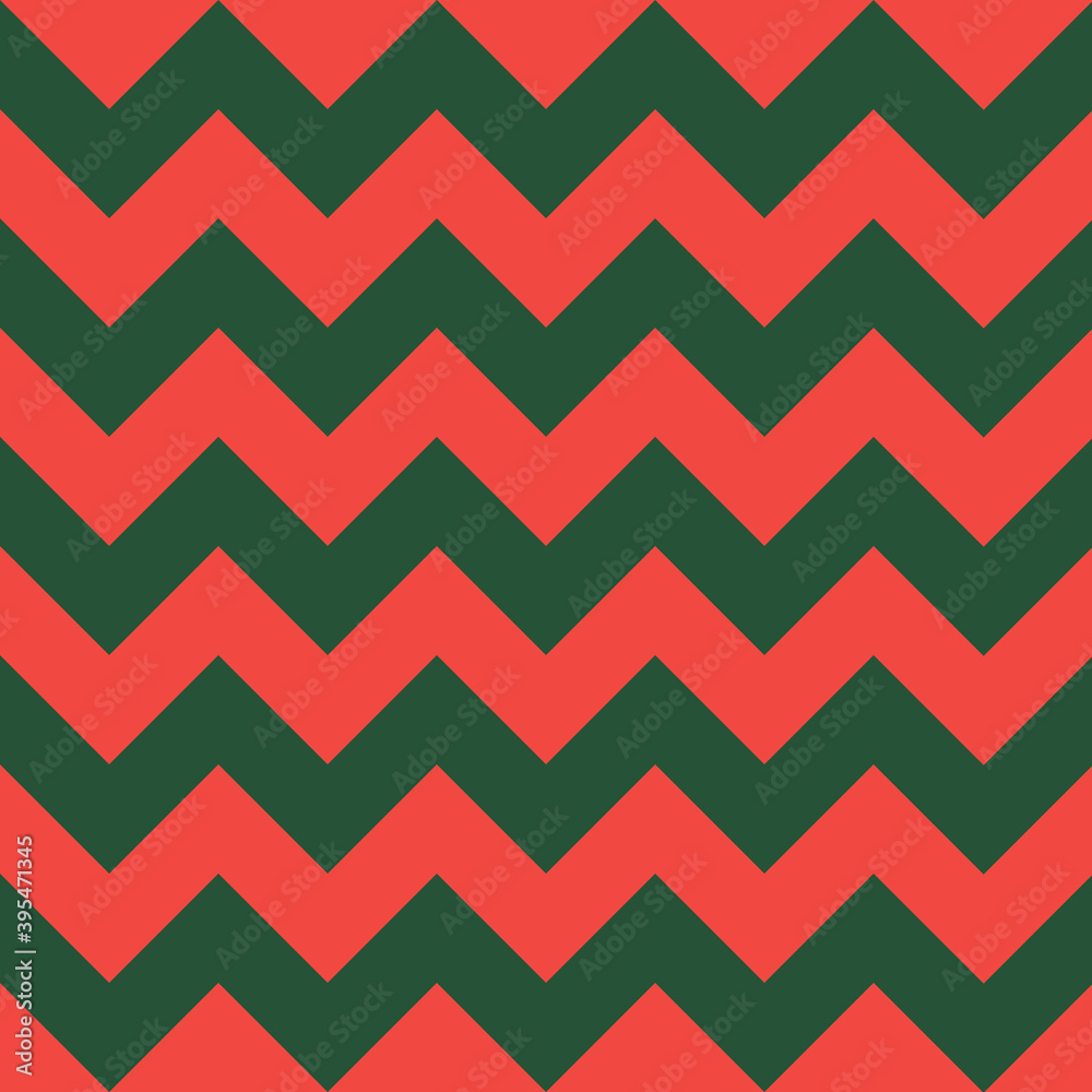 Zig zag Christmas and new year pattern. Regular chevron stripes of red and green color. Classic zigzag lines abstract geometry background. Seamless texture print. Vector illustration Zig zag Christmas and new year pattern. Regular chevron stripes of red and green color. Classic zigzag lines abstract geometry background. Seamless texture print. Vector illustration