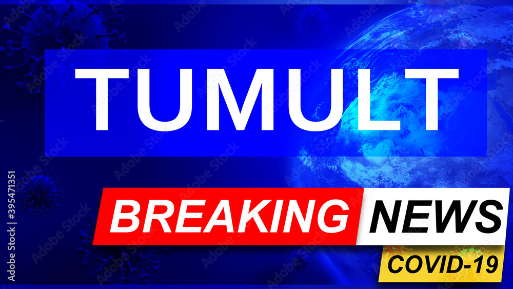 Covid and tumult in breaking news - stylized tv blue news screen with news related to corona pandemic and tumult, 3d illustration Covid and tumult in breaking news - stylized tv blue news screen with news related to corona pandemic and tumult, 3d illustration