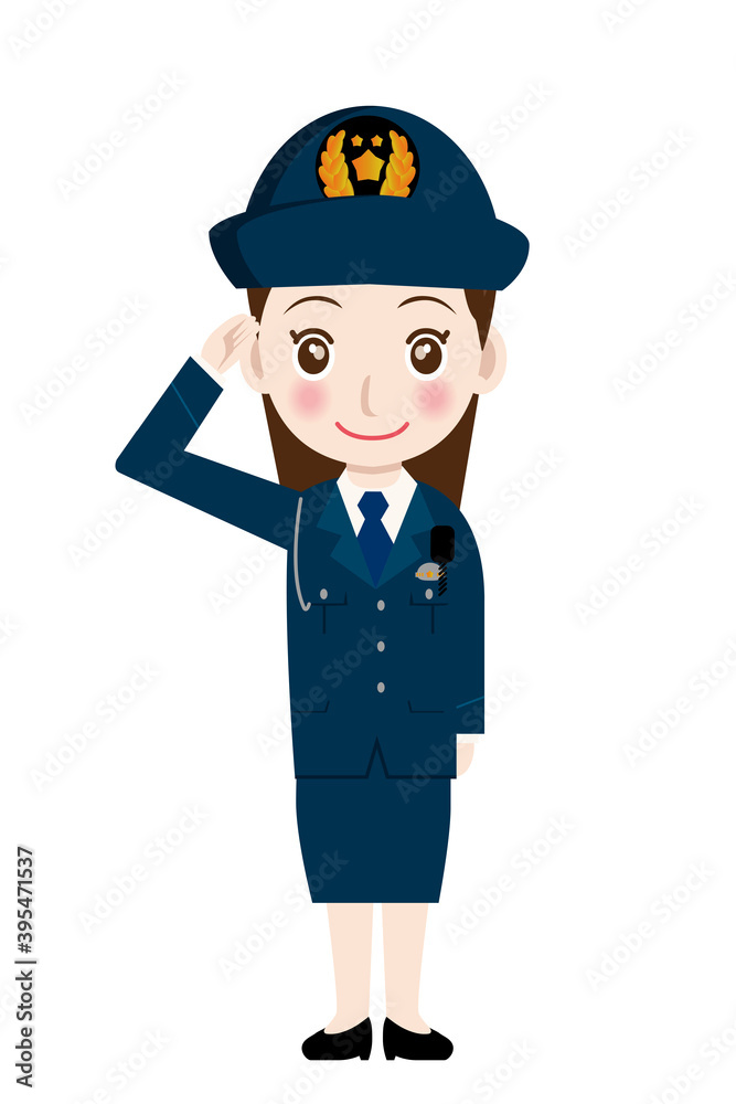 働く人直立敬礼をする制服を着た婦人警官 警察官 お巡りさんのイラスト若者青年笑顔 Stock Vector Adobe Stock