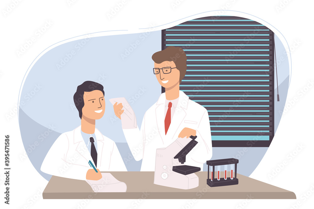 Team of medical workers or researchers in lab Team of medical workers or researchers in lab