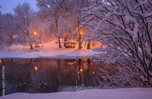 Early morning in the Park after a snowfall. Moscow