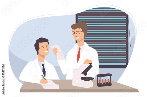 Team of medical workers or researchers in lab