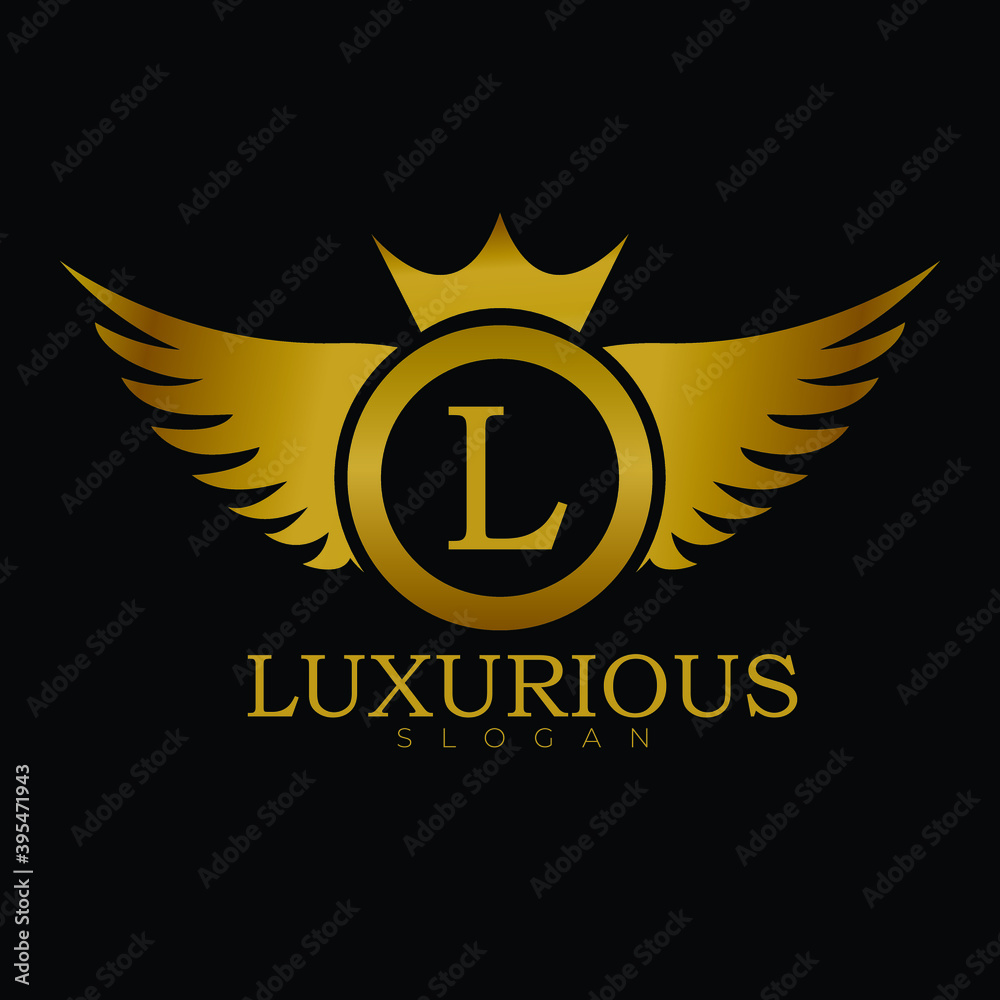 Luxury Royal logo design for letter L. Golden Wings logo design ...